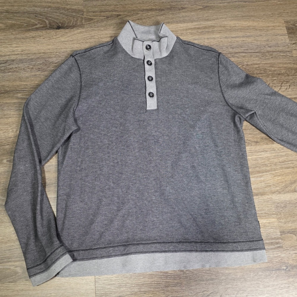Hugo Boss Large Pullover Mens Grey Excellent Mock Neck Button Henley Regular Fit